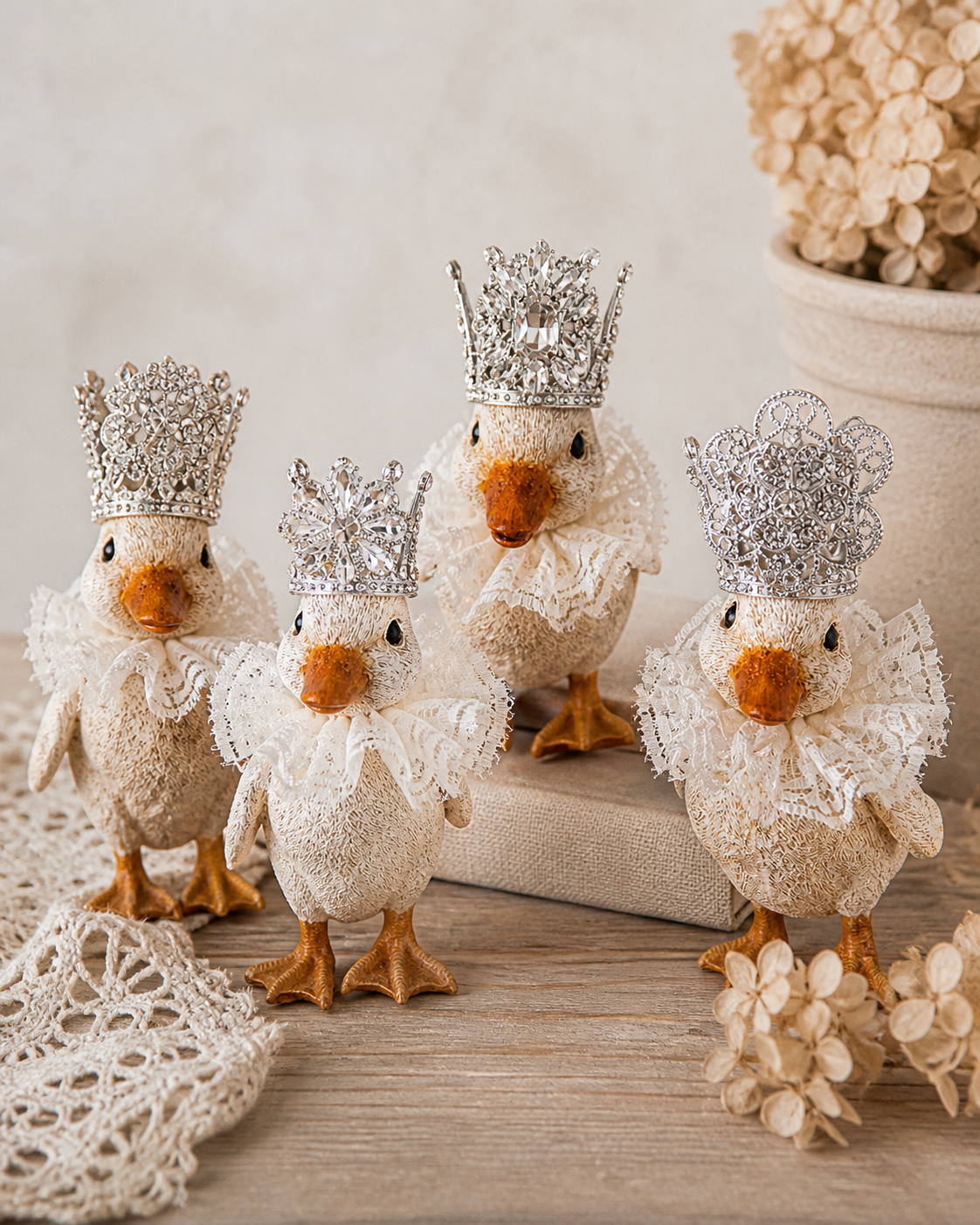 Hand Painted Crowned Duck Figurines
