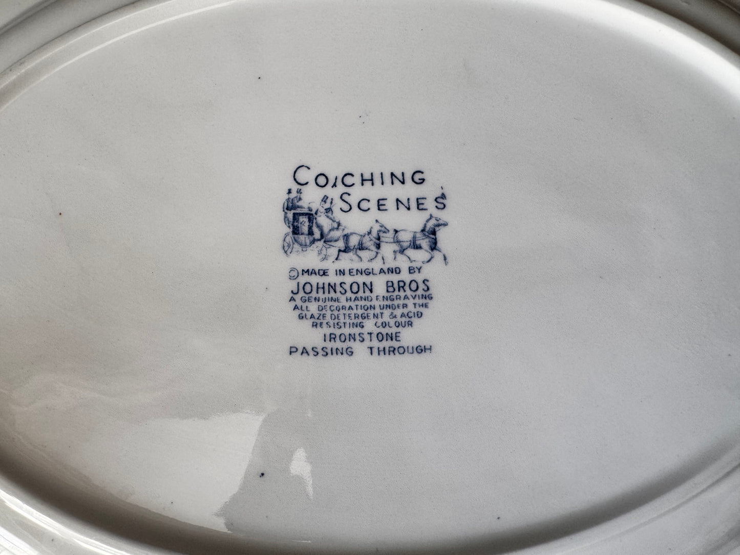 Vintage Johnson Brothers Coaching Scenes Blue Ironstone Platter