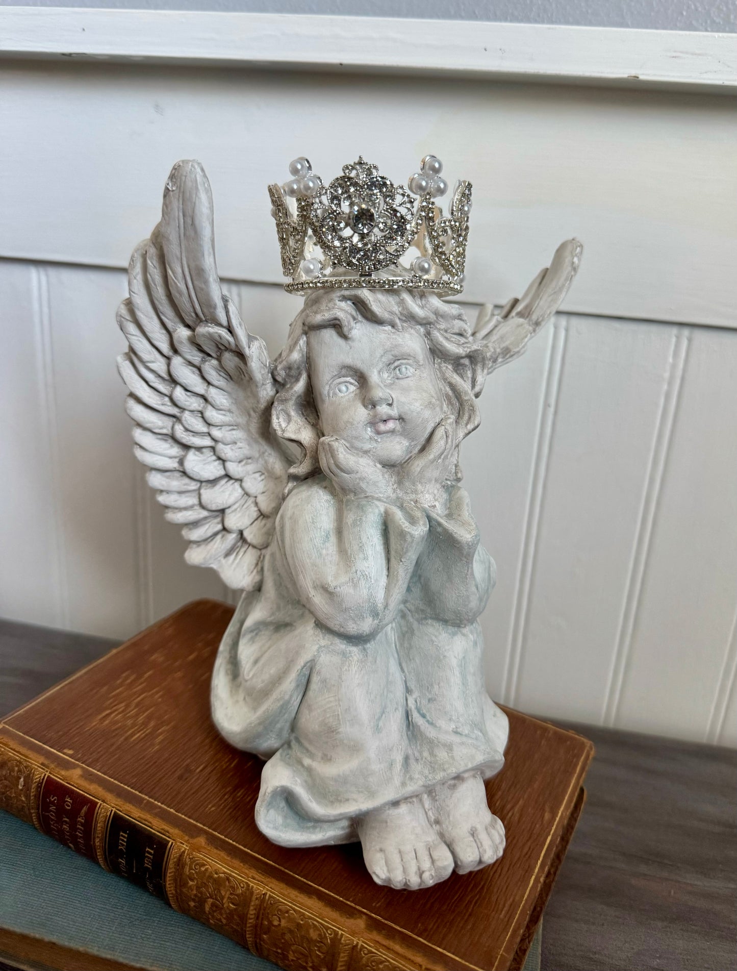 Angel with Hands on Face and Handmade Crown