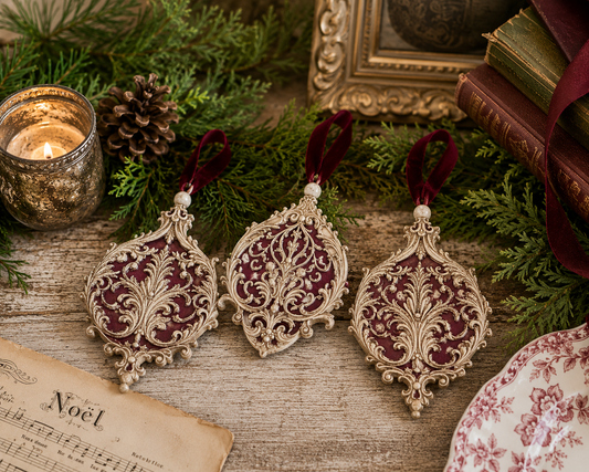 French Country Hand Painted Resin Christmas Ornament | Double-Sided Holiday Tree Decoration