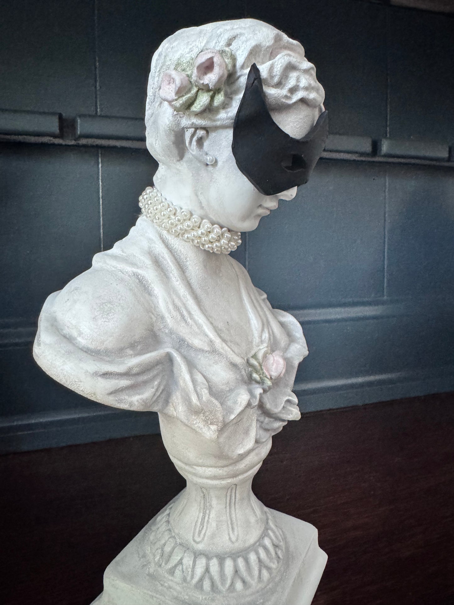 Hand-Finished Venus Masquerade Bust with Handmade Mask & Pearls