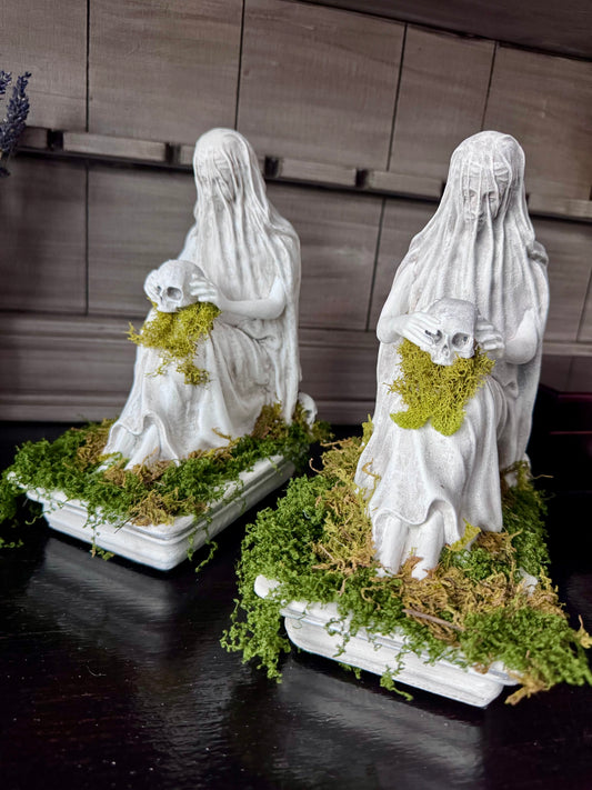 Lady in a Veil Statue with Skull