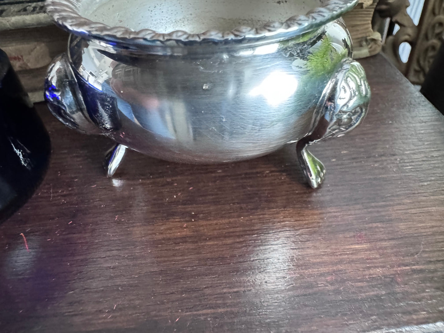 Silver Plate Salt Cellar with Cobalt Blue Glass Liner