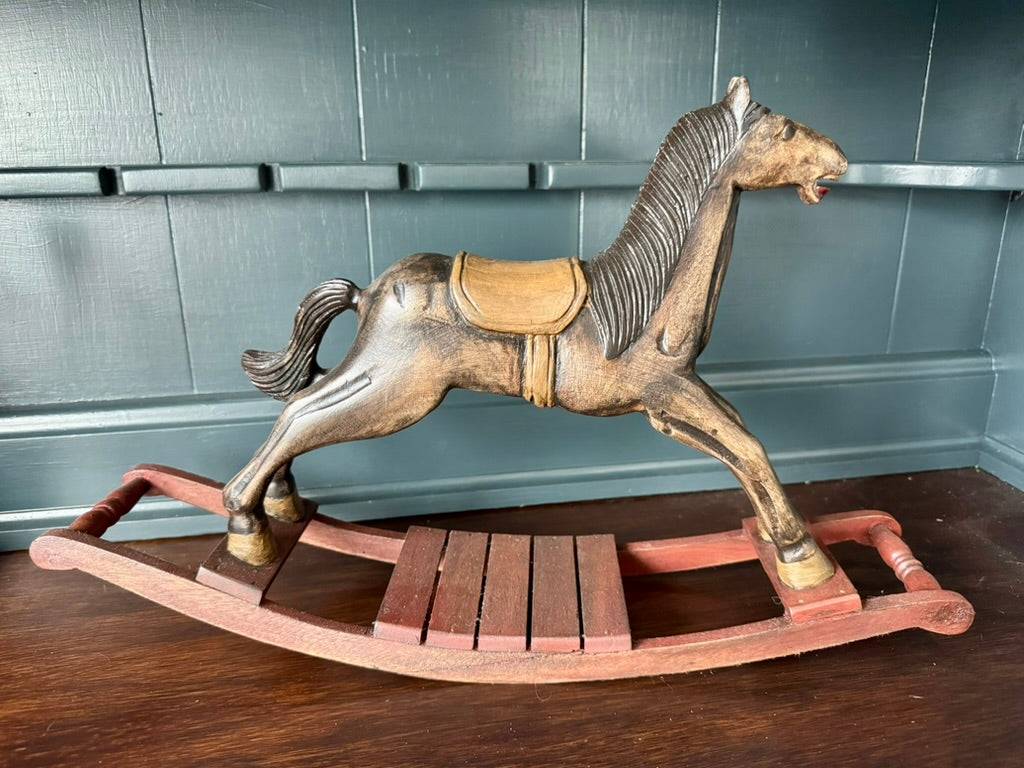 Hand-Painted Vintage Inspired Rocking Horse | Decorative Horse on Wooden Base