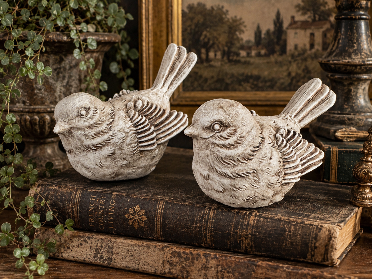 Hand Painted Resin Bird Figurines – Set of 2