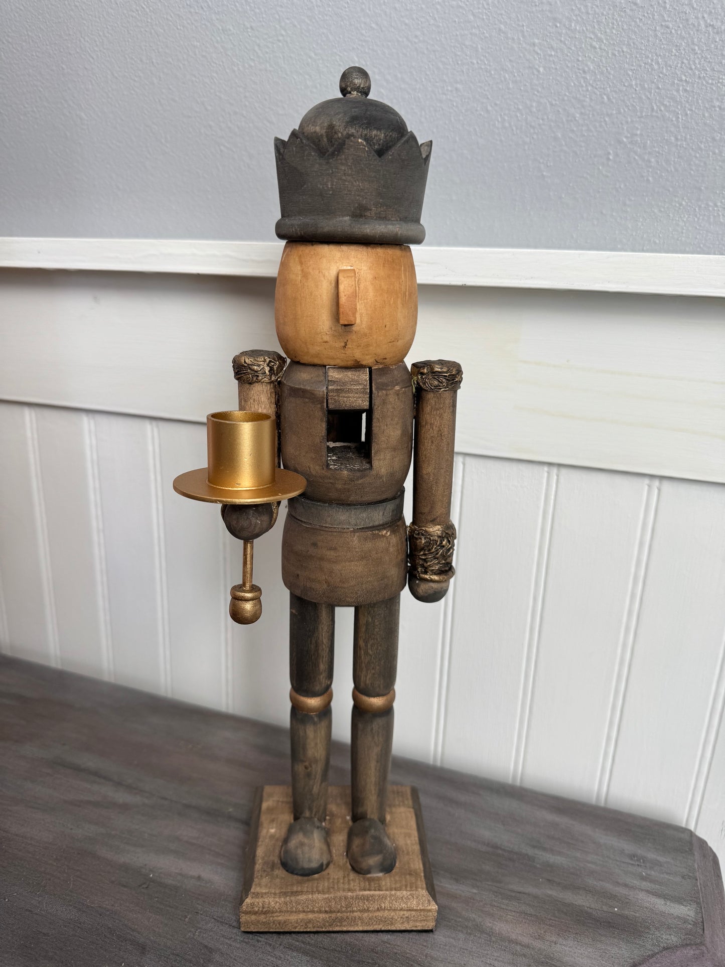 Wooden Stained Nutcracker Candleholder