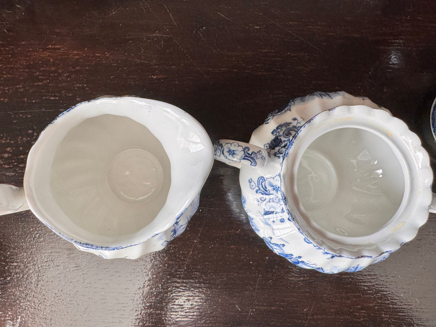 Blue & White Coaching Scene Creamer and Sugar Bowl