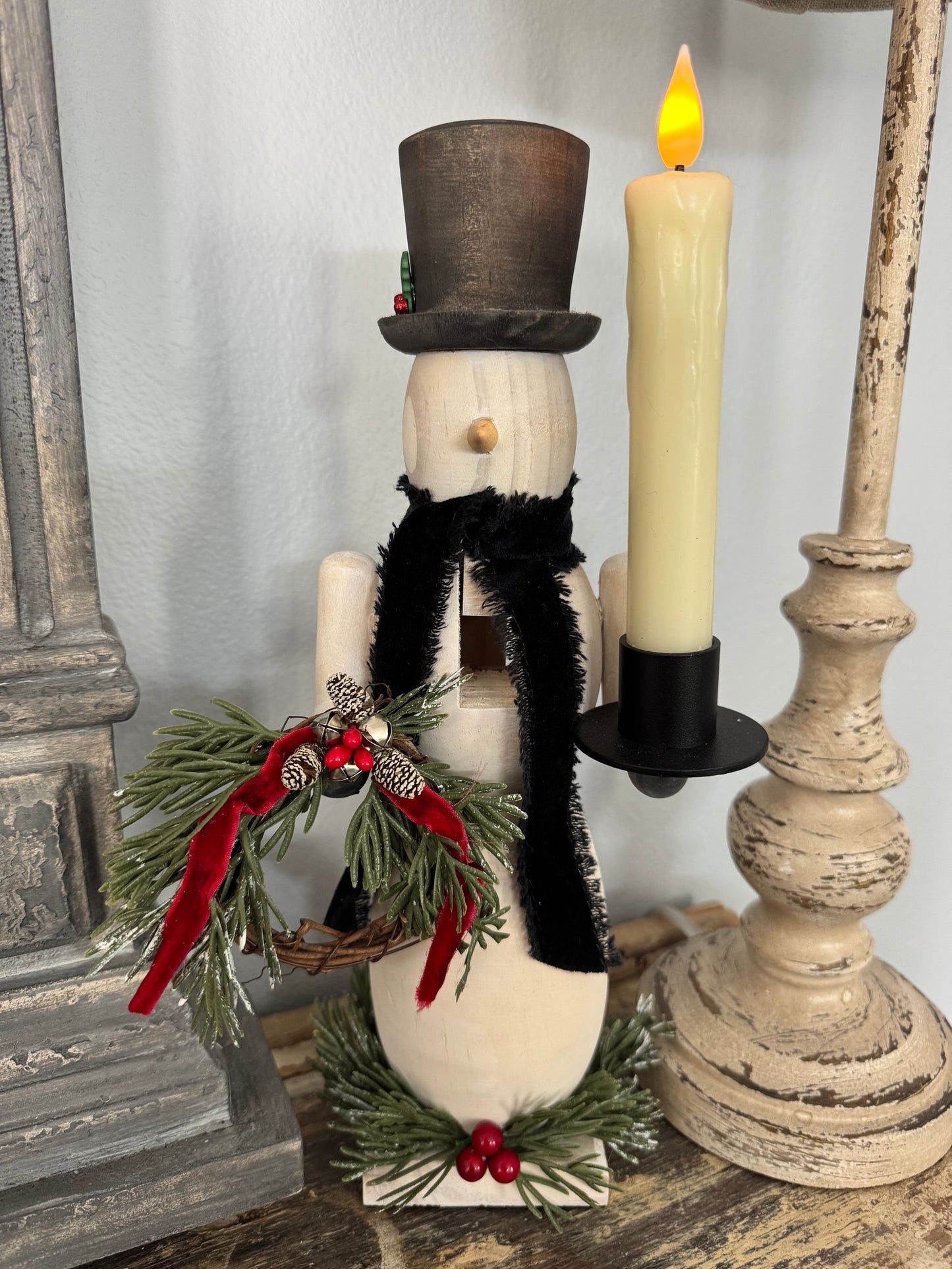 Snowman Nutcracker w/ Candle Holder