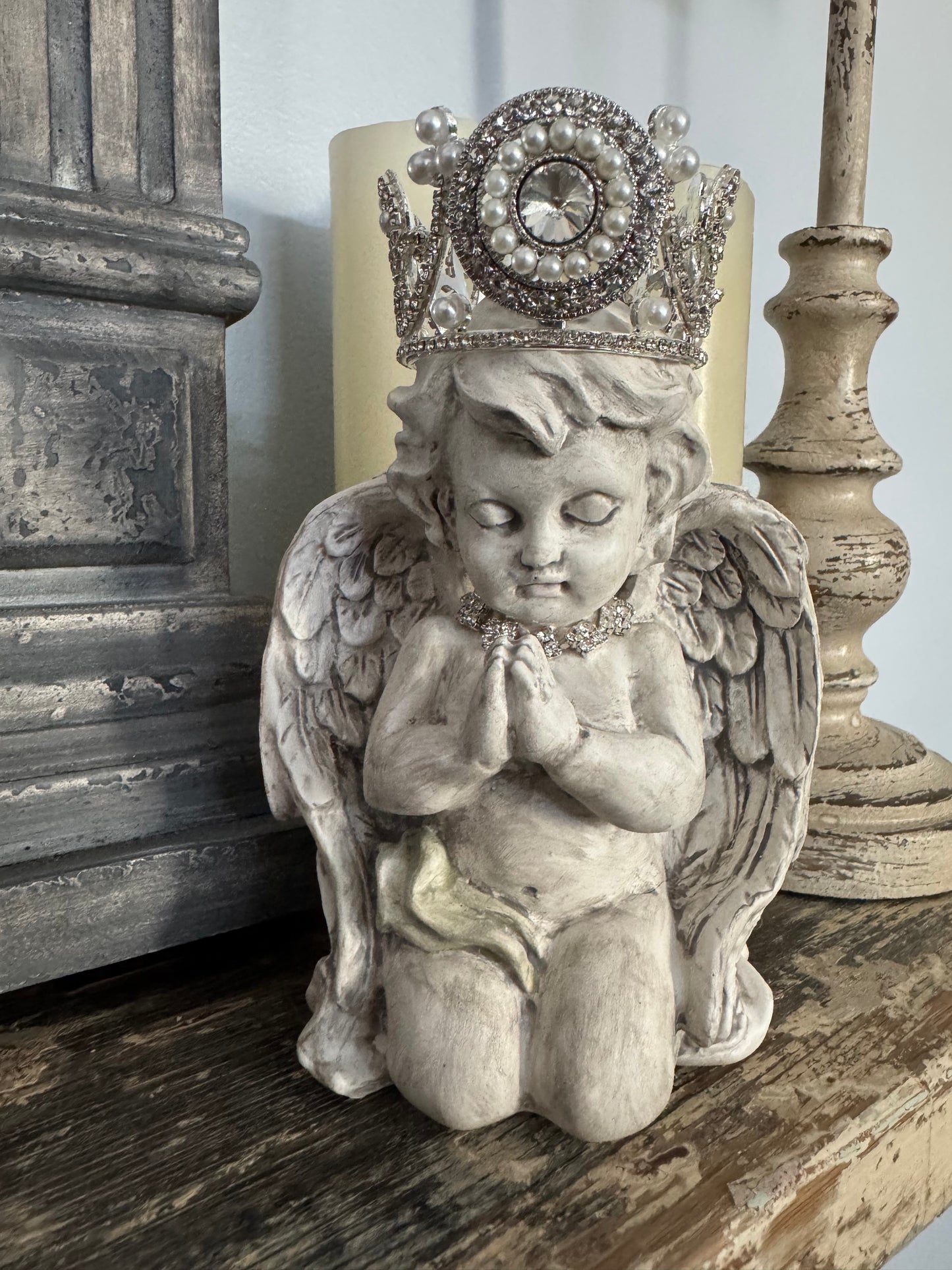 Praying Angel on Knees with Handmade Crown