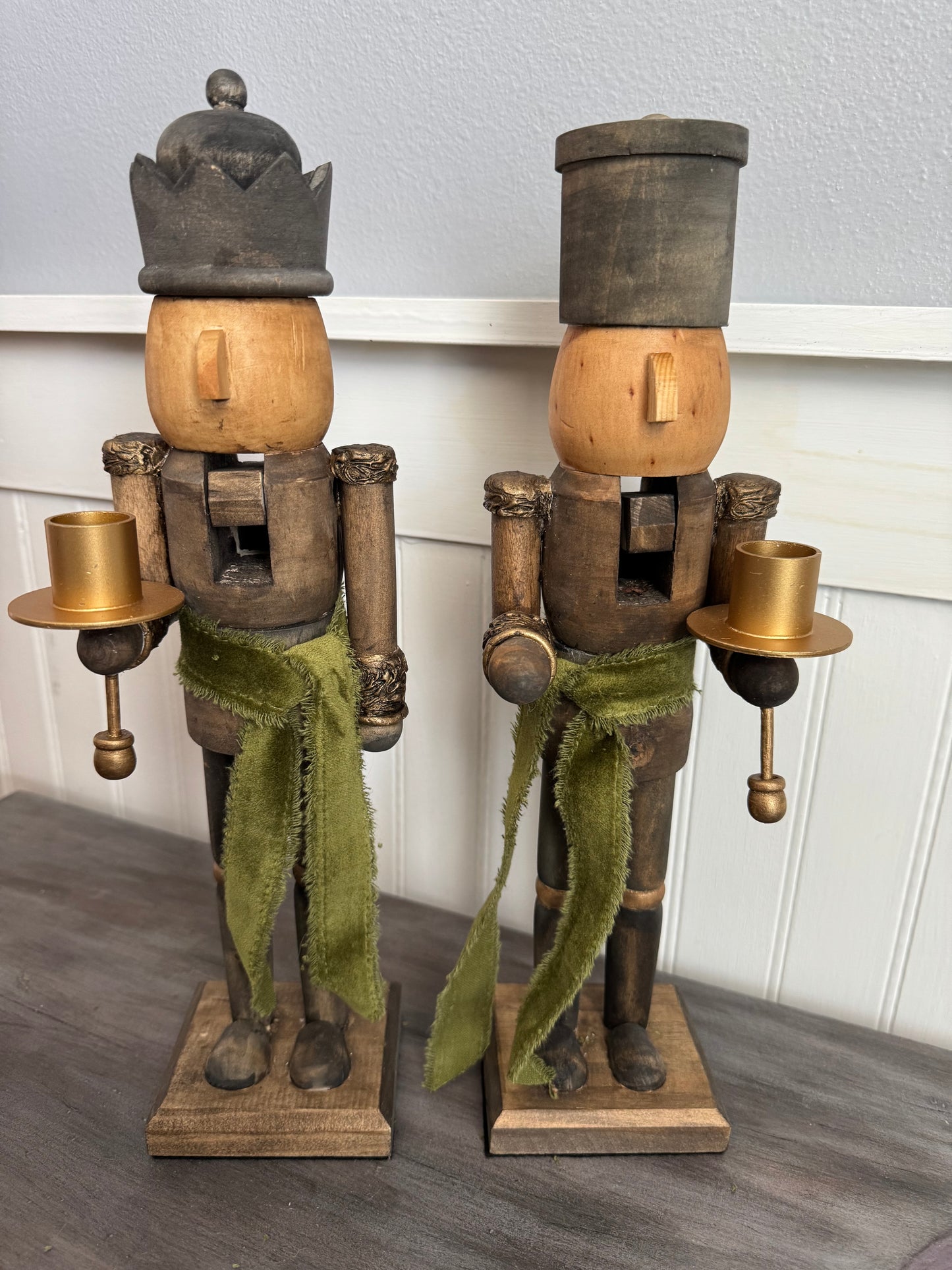 Wooden Stained Nutcracker Candleholder