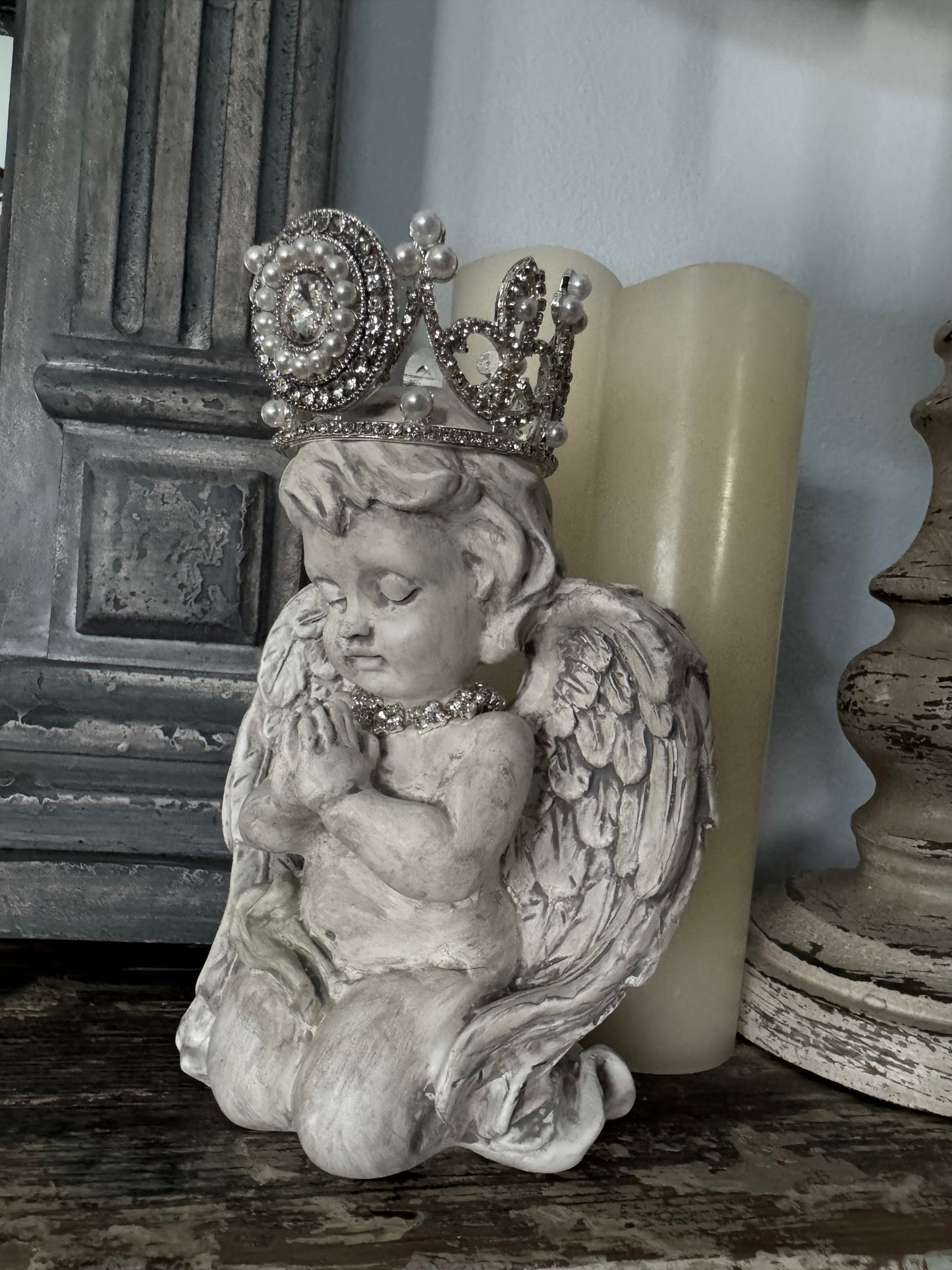 Praying Angel on Knees with Handmade Crown