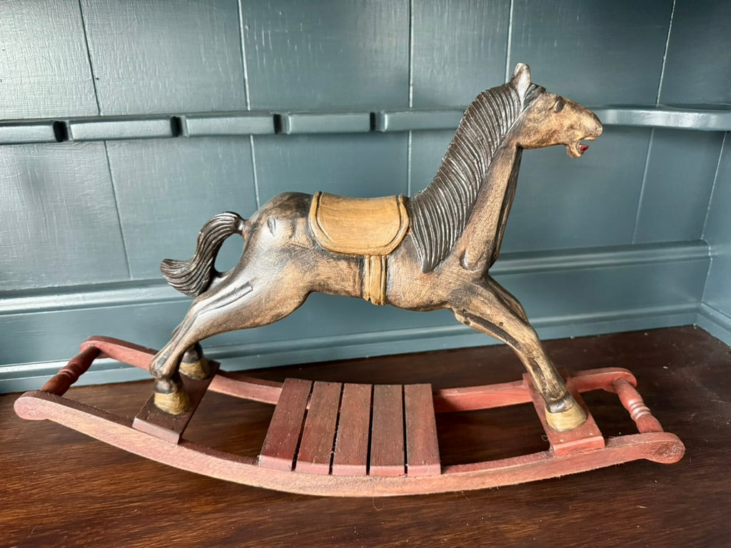 Hand-Painted Vintage Inspired Rocking Horse | Decorative Horse on Wooden Base