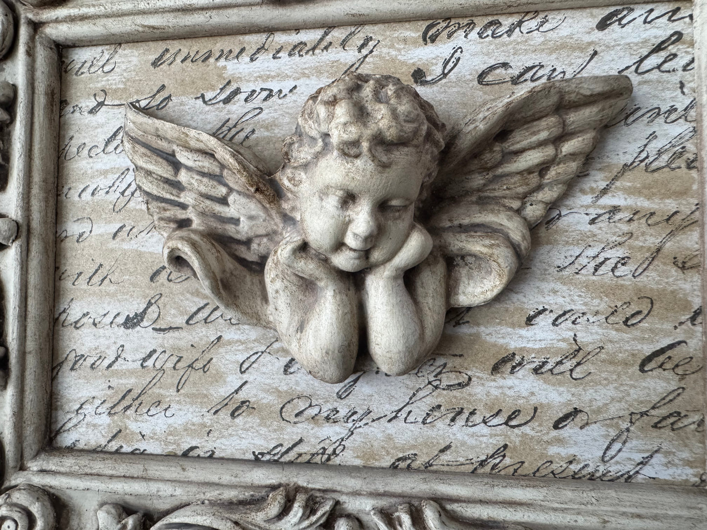 Hand Painted Cherub Wall Frame | Vintage Baroque Angel Wall Decor