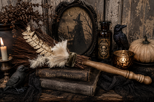 Handcrafted Witch's Broom | Primitive Halloween Shelf Decor