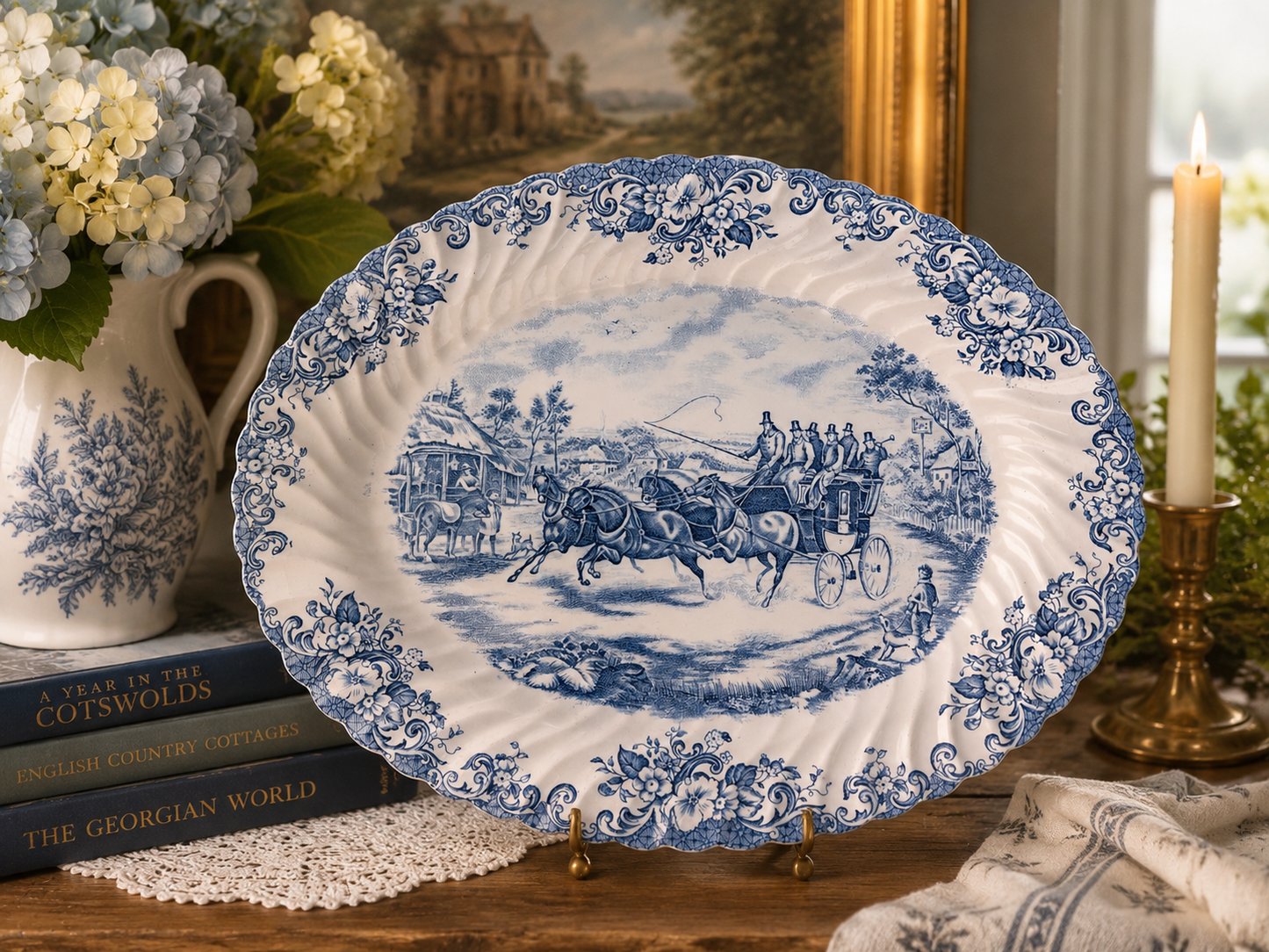 Vintage Johnson Brothers Coaching Scenes Blue Ironstone Serving Platter