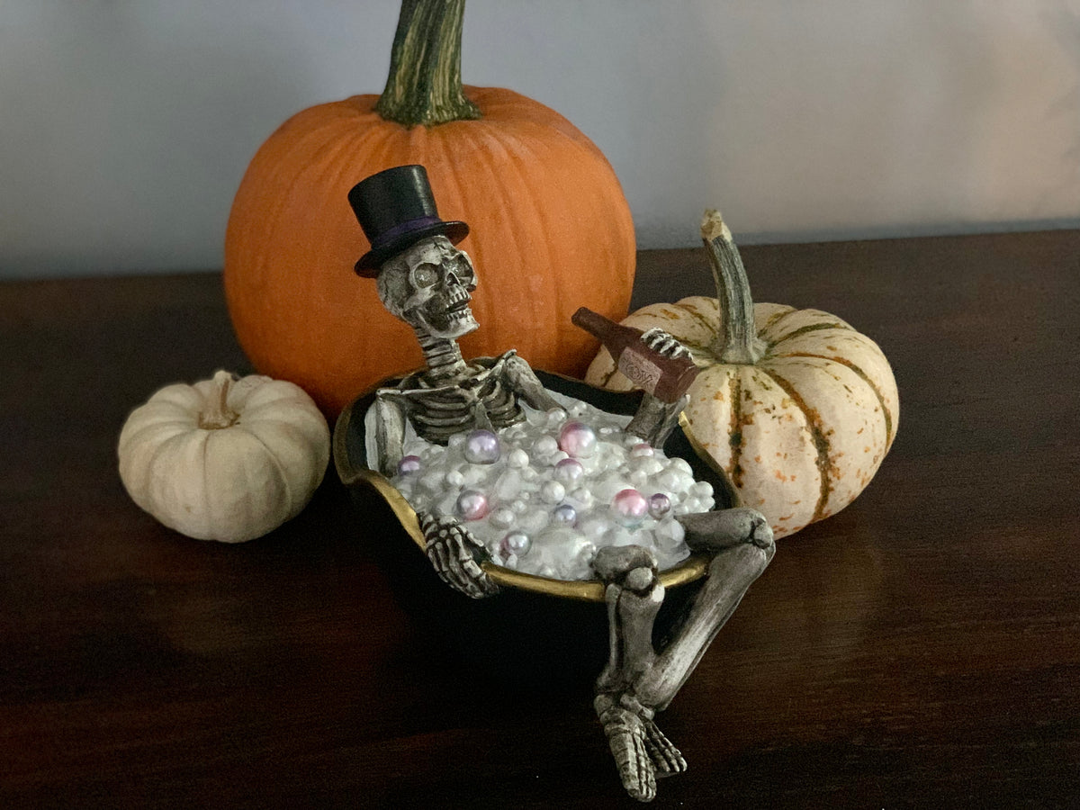 Male Skelton with Top Hat in Tub